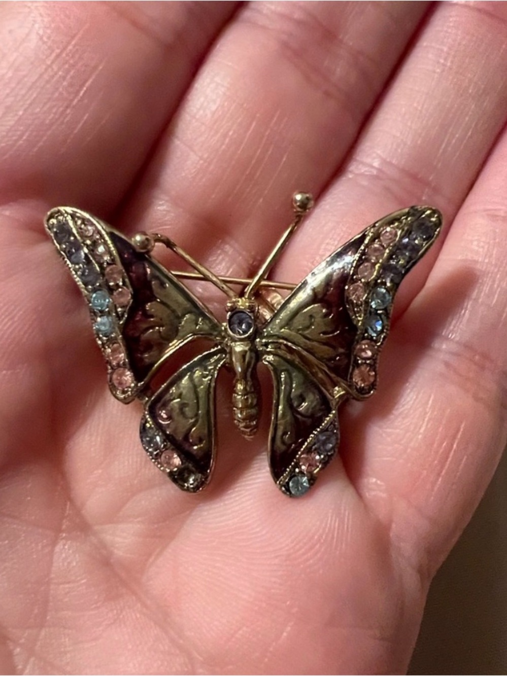 Butterfly Brooch with Pastel Rhinestones